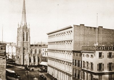 Grace Church and the old A. T. Stewart store on Broadway at 10th St., New York City, 1868 by American Photographer